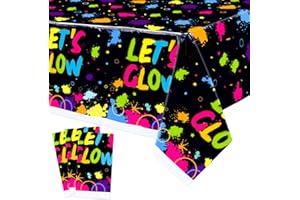 XJLANTTE 3 Pack Glow Neon Party Tablecloths Supplies - Let's Glow Plastic Birthday Table Cover, Neon Rectangle All Over Print Table Cloth for Black Light Party Decorations, 51"x86.6"