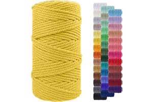 LEREATI Corde Macramé 5mm x 100m, Fil Macramé Corde Coton Naturelle, Grosse Ficelle Cordelette 5mm Cordon Macramé pour Macrame Mural, Porte Plante, Bricolage, Décoration Boho (Jaune Citron)