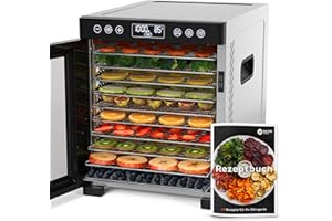 Balter Dörrautomat Edelstahl, Dörrgerät mit 10 Einlegefächern, BPA-frei, 700W, 8400 cm² Dörrfläche, 35°- 75 °C, Timer bis 48 Std, Dehydrator, Obsttrockner Dörrapparat Warmhaltefunktion, Rezeptbuch