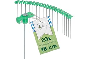 TTL COMMERCE TTL Garden 20 piquetas para suelo de roca de acero, 18 cm, para suelos duros, juego de 20 unidades de largo estable y ligero de acero endurecido inoxidable, con tapa de plástico para camping