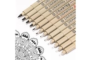 Toptime Fineliner Schwarz, 12 Stück Micro Fineliner Stifte Set, Zeichenstifte Tuschestifte für Künstler, Handlettering Stifte Pigment Liner Set für Skizzen, Technische Zeichnungen, Cartoons