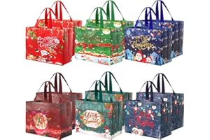 LOMOHOO 6/12 sztuk torebek na prezenty świąteczne, torby wielokrotnego użytku z uchwytem, nietkane torby świąteczne na dekoracje świąteczne, upominki (12 szt. torebek na prezenty świąteczne)