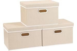 Yawinhe Lot de 3 Boîtes de Rangement Pliables, Organisateurs, 2 Poignées, pour Chambre, Salon, 32x23x20cm, Beige, SNK023BE-3