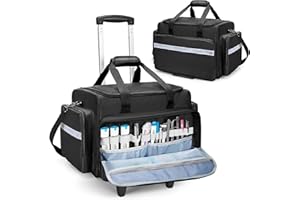 Damero Medical Bag with Detachable Trolley, Rolling Medical Bag on Wheels, Large First Aid Kit Empty with Removable Dividers for Home Health Nurses, Doctors, EMT, EMS, Black