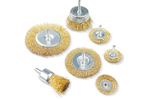 Fousenuk 7 Pezzi Spazzole Metalliche per Trapano, Spazzola di Ferro con Codolo da 1/4 di, Spazzola Ottone Metallica Acciaio Lucidatura Pulito per la Rimozione di Ruggine/Corrosione/Vernice