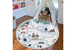 USTIDE Round Forest Road Rug Play Mat for Boys and girls Cute Area Rug Altra Soft Fluffy Rug Nursery Rug Washable Nonslip Rug for Bedroom/Kids Room/Playroom,47.2inch(120cm)