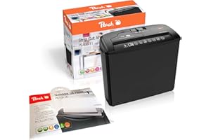 Peach Destructeur de documents avec papier à l'huile PS100-00 - 5 feuilles - 7 l - Largeur de bande 6 mm - Détruit le papier, les CD et les cartes de crédit - Grand chargeur de feuilles - PS400-11A