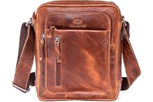 ALMADIH sac bandoulière cuir véritable FINN porte épaule pour chaque jour sacoche gibecière fourre-tout de voyage cartable messager serviette d’affaires sac à main homme femme marron