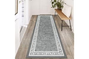 Enyhom Teppich Läufer 60x180cm Waschbar rutschfest Läufer Flur Teppich Küchenläufer dauerhaft Eingangstürmatte Teppich für Haustür, Flur, Eingang, Küche, Schlafzimmer (60 x 180 cm, Grau)