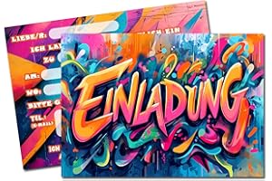 Vielucks 15 x Original Graffiti Einladungskarten - DIN A6,Einladungskarten Kindergeburtstag Junge Mädchen,Geburtstagseinladungen,Partyeinladungen,Einschulung Einladungskarten,Party deko (Farbenfroher)