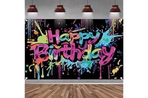 YUHUDANY Neon Geburtstag Banner, Happy Birthday Banner Deko für Kinder, Extra Großes Geburtstag Party Hintergrund Banner für Mädchen und Jungen (Bunte Graffiti-Spritzerfarbe), 210x150 cm