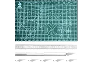 Xzeemo Base de Corte A3 Doble Cara, Alfombrilla de Corte Autorregenerable, Cutting Mat Set, con Escalpelo de Manualidades, 6 Cuchillas y Regla de Acero, para Costura y Patchwork (A3, 45x 30cm, Verde)