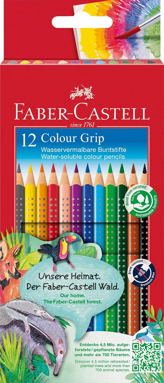 Faber-Castell - Buntstifte Set Colour Grip, 12 Malstifte bruchsicher
