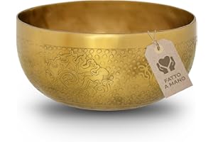 AVANDA Campana tibetana a forma di fiore della vita per yoga, meditazione e relax, Ø 20 cm, 1.100 grammi, superficie opaca, lavorazione artigianale tradizionale di qualità professionale