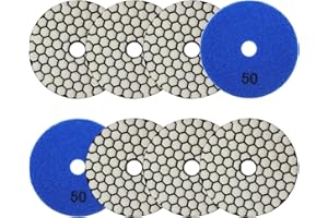 Diamantato Tamponi di Lucidatura Secco - 100mm 8pezzi Grana 50 Dischi per Lucidatura per Granito Marmo Pietra Artificiale Quarzo per Smerigliatrice Angolare SANLEETEK