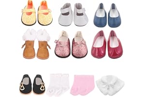 AugFrog 7 Pairs of 18-inch Doll Shoes, Suitable for 18-inch Dolls, Our Generation Dolls, and My Life Doll Shoes, Suitable as Gifts for Girls with 18-inch Dolls.