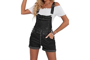 Vetinee Womens Denim Overalls Jean Short Dungarees Roll Up Bib Overalls Shorts