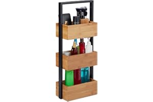 Relaxdays Estantería Baño con 3 Estantes, Madera de Bambú y Metal, Marrón, 67 x 28,5 x 15 cm