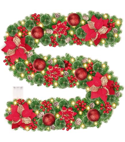 Guirlande Lumineuse Noël 1.8m Avec 50 LEDs - Décoration Sapin, Cheminée, Porte, Piles Incluses