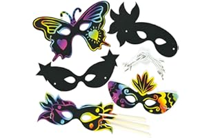 Baker Ross ET771 karnawałowe maski do zdrapywania (opakowanie 10 sztuk) dla dzieci do dekoracji, sztuki i rzemiosła