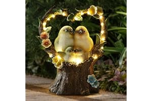 HIAME Gartendeko Figuren Solar Rost Garten Deko für Garten, Gartenfiguren Solar beleuchtete Liebes-Herz-Vogel-Skulptur-Ornamente für Außen, Harzskulptur Tierstatuen Figuren mit Solarlicht (C)