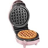 Bestron Mini Electric Waffle Maker 12.5 cm &ndash; Round and Heart-Shaped Plates &ndash; Non-Stick Coating &ndash; Cool Touch Handles &ndash; Luminou