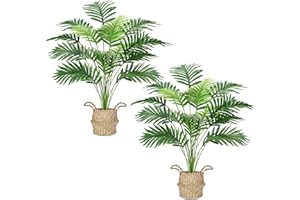 Der Rose 2 palmeras falsas de 28 pulgadas en maceta grande con cestas tejidas a mano con asas para interiores y exteriores, hogar, oficina, porche, balcón, dormitorio, decoración