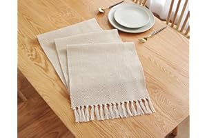 LOMOHOO Camino de mesa de 240 x 33 cm, lino de algodón con borlas hechas a mano, colección de mesa, decoración de mesa para picnic, fiesta, cocina, boda