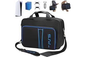 HUIJUTCHEN PS5 Tragetasche wasserdichte Transporttasche für PS5 Controller und Zubehör PS5 Schützende Tragetasche mit Schultergurt Kompatibel mit Playstation 5 Konsole/PS5 Disk/Digital Edition (Blau)