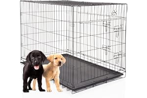 Cozy Pet Dog Crate 42" 107cm in Black ABS Tray Folding Puppy Crate Cat Carrier Dog Cage DCP42B