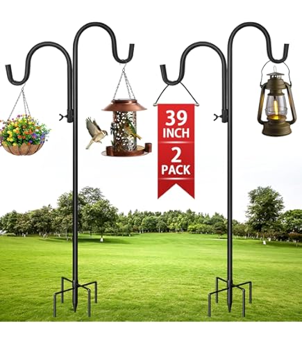 SWAWIS Herdershaak 274 cm herdersstaaf, tuin, herdersstaaf, dubbele haak met 5 prong base lantaarnstaaf, metaal, tuinstaaf, herdershaak, herdersboog voor vogelvoederdispenser, plantenmanden, lantaarns