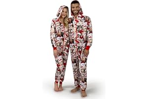 Giggling Getup Damen-Pyjama mit süßem Katzenmuster, Weihnachts-Kapuzenpyjama, Weihnachts-Pyjama-Outfits für Erwachsene mit Taschen, Reißverschluss-L