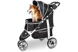 InnoPet Monaco Dog & Cat Stroller Black - Pet Pram with Rain Cover, Carries up to 35kg, One-Hand Fold, Convertible Storage Basket, 360° Swivel Front Wheel, Dual-Sided Cushion