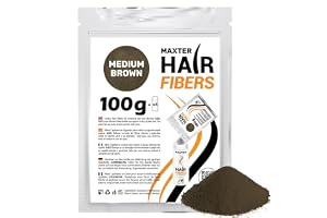 Maxter Hårfibrer Mellanbrun Refill 100g mot Skallighet för Män och Kvinnor | Påfyllningspåse med Mikrofibrer av Bomull i Pulverform, Hårförtjockning för Tunt Hår och Kala Fläckar, Hair Fiber