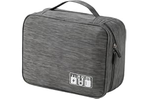 LUNYLOER Travel Cable Organiser Bag, 24.5×18×10cm Electronics Accessories Organizer Bag, Universal Carry Travel Gadget Bag Electronics Accessories Bag for Cables Power Bank Usb Drive Charger Hard Disk (Grey)