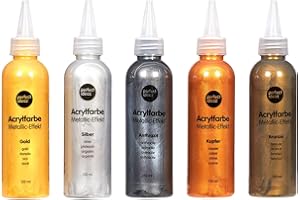 perfect ideaz 5 x 150 ml colore acrilico metallico (750 ml), 5 diversi colori da pittura creativi, elevata percentuale di pigmenti, altamente coprente & ad asciugatura rapida, ideale per dipingere