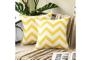 MIULEE Pack of 2 Outdoor Waterproof Cushion Cover with Wave patterns Throw Pillow Case Home Decorating Protectors for Tent Park Bed Sofa Chair Bedroom Decorative 45x45cm 18x18inch Lemon Yellow