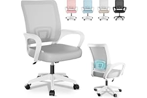 JUPPLIES Silla Escritorio Ergonomica - Silla Oficina con Apoyo Lumbar, Estructura de Plastico, Malla Transpirable, Ruedas Giratorias 360° Soporta hasta 120kg (Gris)