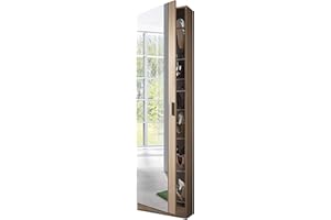 Habitdesign Armario Zapatero, Zapatero con Espejo, Acabado en Color Roble Canadian, Medidas: 50 cm (Ancho) x 180 cm (Alto) x 20 cm (Fondo)