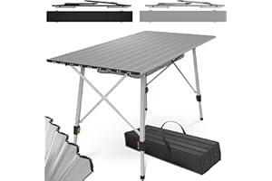 Miadomodo® Table de Camping - Pliante, Hauteur Réglable, 90 x 45-65 x 53 cm, Sac de Transport, en Aluminium, Argentée - Table d'Appoint Portable, de Jardin, Balcon, Pique-Nique, Plage (Argenté)