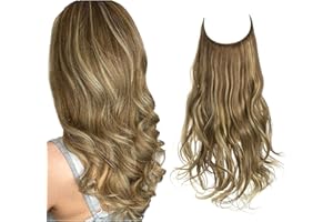 SARLA Hair Extension 18 Inch Invisible Adjustable Wire Hair Piece Curly Wavy Long Synthetic Hairpieces for Women Natural Heat Temperature Fiber (18 Inch (Pack of 1), Brunette/Butter Blonde)