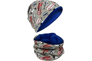 HECKBO Gorro para niños + Gorro con Cuello Redondo - Diferentes Motivos - con Forro Polar o Reversible - a Partir de 2 años - 95% Algodón - Tejido elástico Suave y práctico - Primavera Otoño Invierno