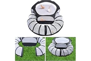 BATER Hipet Small Animals Playpen, Waterproof Pet Fence with Fun Surround Tunnel, Portable Exercise Indoor Outdoor Anti Escape Cage for Hamster Guinea Pig Kitten Puppy Rabbit Hedgehog Ferret, Black White