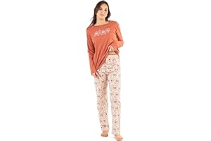 TRAMAS+ Pijama Mujer 100% Algodón con Camiseta Manga Larga y Pantalón Largo, Pijamas de Entretiempo Primavera y Verano