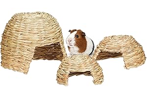 Relaxdays Casetta per Roditori, Set Paglia per Conigli con 3 Tane, Accessori per Porcellini d’India & Criceti, Naturale