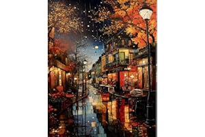 WENFDRTR Rainy Night Paint by Numbers for Adults-Landscape Painting by Number Kits On Canvas,Scenery Craft Art Painting Kit Acrylic Pigment Drawing Paintwork for Gift Home Wall Decor(12x16inch,Frameless)