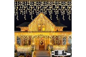 TRUMPETS Eisregen Lichterkette Außen, 10M 408LED Warmweiß Eisregen Weihnachtsbeleuchtung Außen mit Timer, IP44 Wasserdicht 8 Modi mit Stecker für Innen Außen Balkon, Party, Hochzeit, Haus, Fenster, Garten Deko