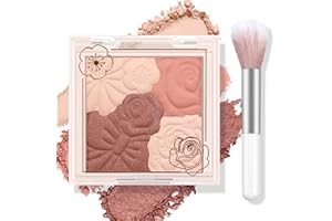 Boobeen Blush Compact for Face, Matte Shimmer Baked Cream Blush Cheeks Powder Palette Buildable Blusher Powder Makeup for a Radiant Long-Lasting Natural Glowing, with Brush