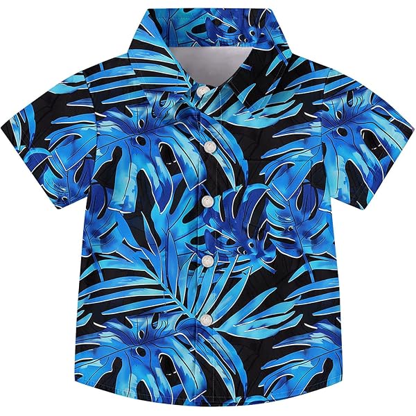 TTAO Enfant Garçon Chemise Hawaienne Manches Courtes Funky Chemise De Plage Voyage Vacances Chemises Tropicales Imprimée Fleurs Chemises Casual Eté 3-14 Ans Type F 3-4 Ans