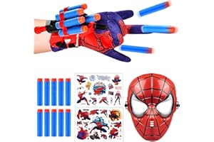 LIVESTN Spiderm Launcher Handschuh, Handgelenk Spielzeug Set mit Spiderm Maske und Spiderm Tattoo Kinder, Spiderm Hero Handschuhe für Cosplay Handschuh Lustiges Lernspielzeug für Kinder